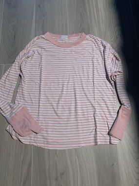 Abound Light Pink and White Striped Long Sleeve Tee